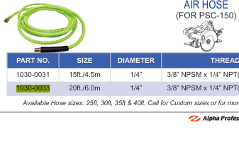 Alpha Tools 20' Air Hose for PSC-150
