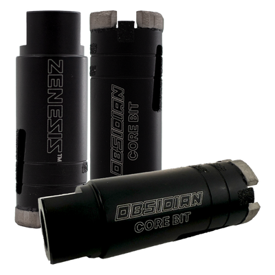 Three black core bits with 'Obsidian' branding on a white background