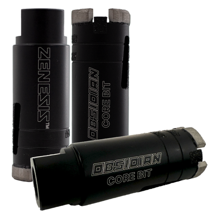 Three black core bits with 'Obsidian' branding on a white background