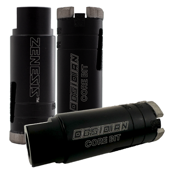 Three black core bits with 'Obsidian' branding on a white background