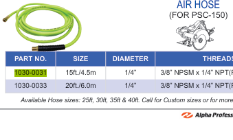 Alpha Tools 15' Air Hose for PSC-150
