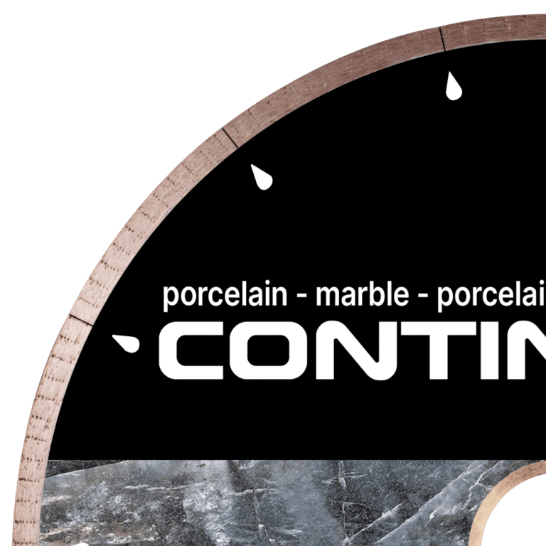 Zenesis™ 4-10 inch continuous rim porcelain diamond blade for dry or wet cutting, designed for precise porcelain tile cutting. 2