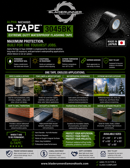 Alpha Tools Alpha Nichigo G-Tape 3045BK waterproof masking tape for roofing and flashing, black UV-resistant adhesive tape on roll. 3
