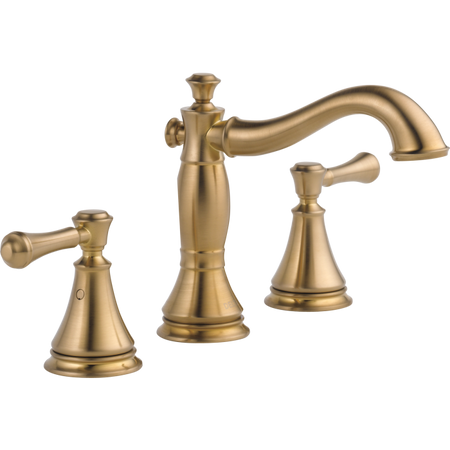 Delta Cassidy Bathroom Faucet, Two-Handle Widespread – Champagne Bronze & Polished Nickel 1
