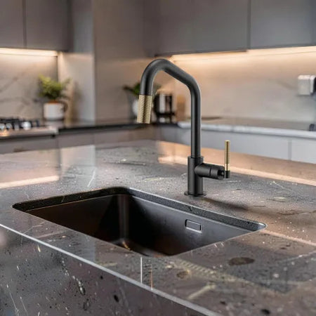 Brizo Pull-Down Kitchen Faucet with Angled Spout and Knurled Handle 1