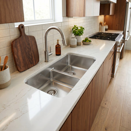 Presidential- Adams Premium 18 G UM Equal Double Bowl Kitchen Sink 32.25x18.25x9/9 2