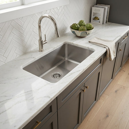 Jade- A 1mber 18 Gauge Single Bowl Undermount Kitchen Sink, Radial Corners, 27x18x9 2