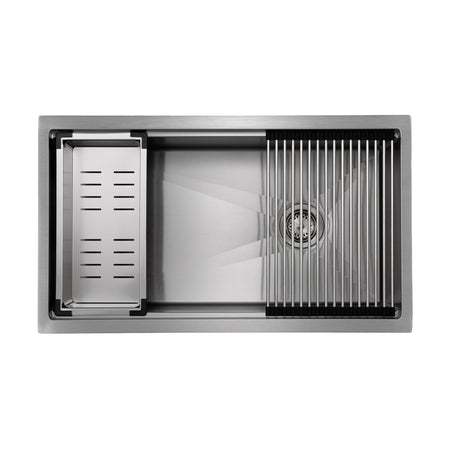Master Chef - Armada  33" Stainless Steel-Culinary Sink w/offset Drain Antibacterial/cut Resist coated33.5x19.5x10 4
