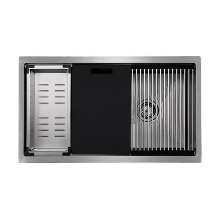 Master Chef - Armada  33" Stainless Steel-Culinary Sink w/offset Drain Antibacterial/cut Resist coated33.5x19.5x10 6