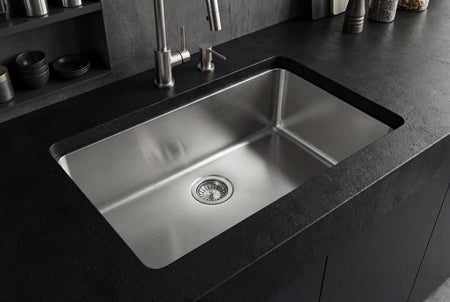 Jade-Opal 18 Gauge Single Bowl Undermount Kitchen Sink, Radial Corners, 32x18x9 2