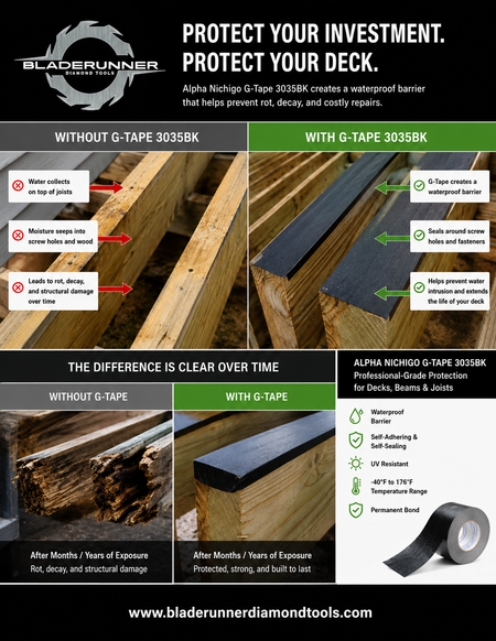 Alpha Nichigo G-Tape 3035BK waterproof masking tape from Alpha Tools for deck joist protection, beams, and framing. 3