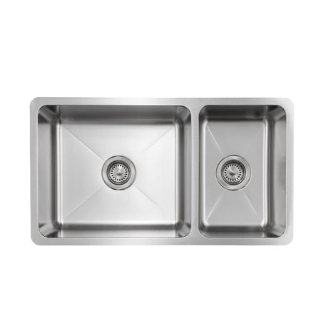 Jade- Onyx 18 Gauge 6040 Reversible Undermount Kitchen Sink, Radial Corners, 32x18x9/7 1