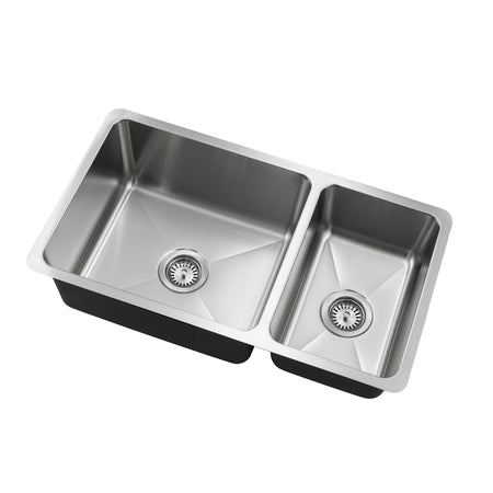 Jade- Onyx 18 Gauge 6040 Reversible Undermount Kitchen Sink, Radial Corners, 32x18x9/7 2