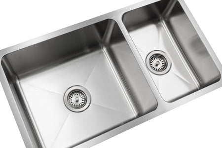 Jade- Onyx 18 Gauge 6040 Reversible Undermount Kitchen Sink, Radial Corners, 32x18x9/7 4