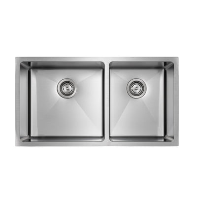 Master Chef- Orleans Premium 15 G RADIAL CORNERS Offset Stainless Steel Kitchen Sink 33x18x10 1