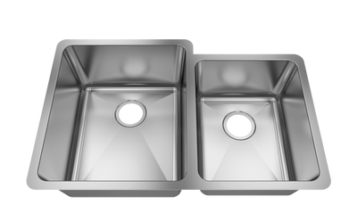 Jade-Sapphire 18 Gauge 6040 Offset Undermount Kitchen Sink, Radial Corners, 32x20.5x9/7 1