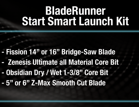 Advertisement for BladeRunner Start Smart Launch Kit with product details and pricing on a black background.