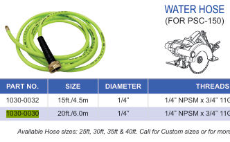 Alpha Tools 15' Water Hose for PSC-150