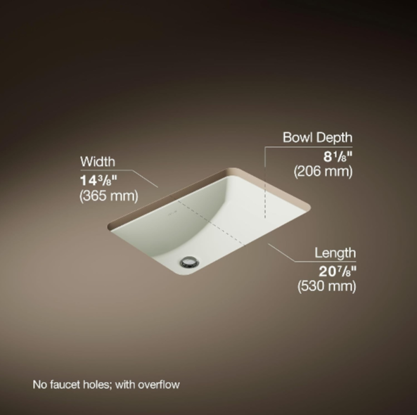 Kohler Ladena K-2214-NY 20 7/8"x14 3/8" Undermount Bathroom Sink With Overflow