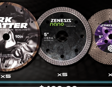 Promotional graphic for dark matter blades with product images and text on a black background.