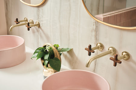 Brizo Two-Handle Wall Mount Lavatory Faucet with Wooden Cross Handles & Wall Mount 2