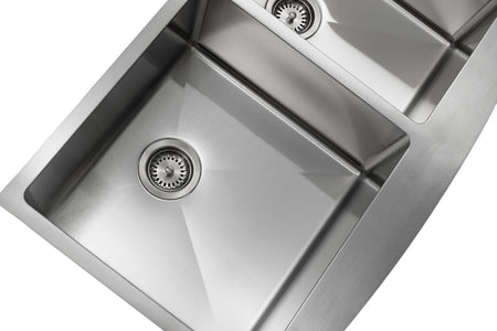 Master Chef- Toulouse Stainless Steel Apron Front Double Bowl 33x21x10 15 G SQUARE NON RADIAL CORNERS 3