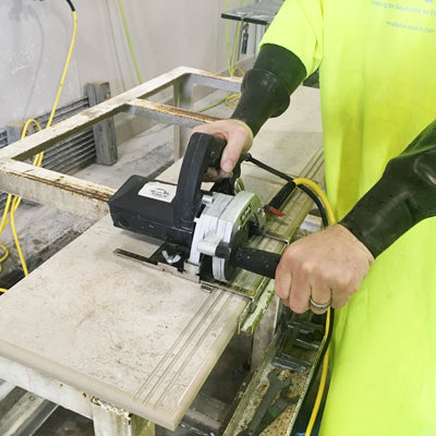 Alpha Tools porcelain channel cutting kit for stone fabrication, includes tools for precise cutting of porcelain tiles.