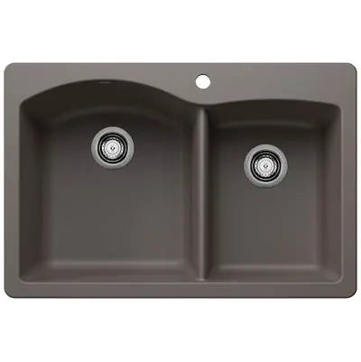 Blanco-Volcano Grey-Diamond 1-3/4 Bowl Dual Deck Blanco