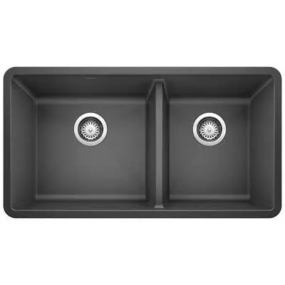 White Blanco Precis 1-3/4 bowl kitchen sink with sleek design and durable finish, perfect for modern kitchen installations.