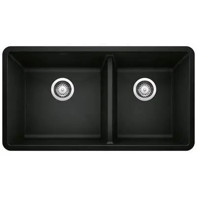 White Blanco Precis 1-3/4 bowl kitchen sink with sleek design and durable surface, ideal for modern kitchen installations.