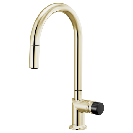 Brizo 63075LF single handle bathroom faucet with black crystal knob handle, stainless steel finish, modern bathroom fixture