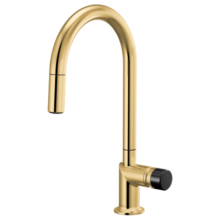 Brizo 63075LF single handle bathroom faucet with black crystal knob handle, stainless steel finish, modern and sleek design.