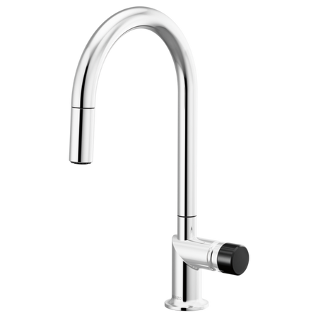 Brizo 63075LF single handle bathroom faucet with black crystal knob handle kit and stainless steel finish.