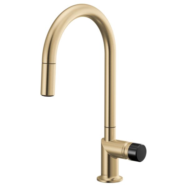 Brizo single handle bathroom faucet with black crystal knob handle in stainless steel finish