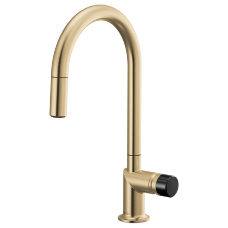 Brizo single handle bathroom faucet with black crystal knob handle in stainless steel finish