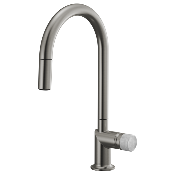 Brizo 63075LF stainless steel single handle bathroom faucet with concrete knob handle kit, modern and sleek design for bathroom sink.