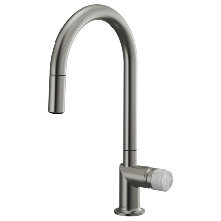 Brizo 63075LF stainless steel single handle bathroom faucet with concrete knob handle kit, modern and sleek design for bathroom sink.