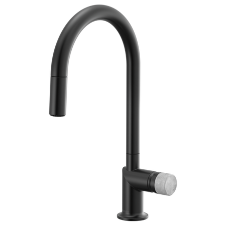 Brizo 63075LF single handle bathroom faucet with concrete knob handle, stainless steel finish and modern design.