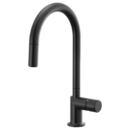 Brizo 63075LF stainless steel single handle bathroom faucet with metal knob handle kit installed on a sink.