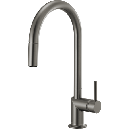 Brizo 63075LF stainless steel single-handle bathroom faucet with metal lever handle and modern design.