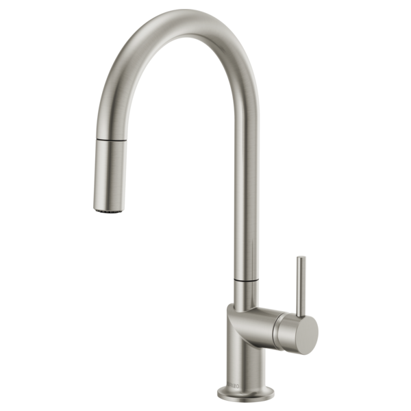 Brizo 63075LF stainless steel single handle bathroom faucet with metal lever handle and modern design.