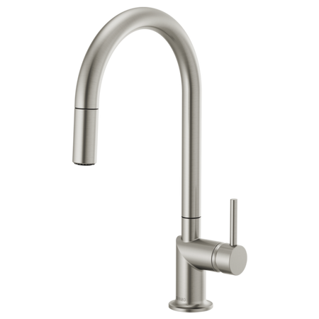 Brizo 63075LF stainless steel single handle bathroom faucet with metal lever handle and modern design.