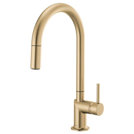 Brizo 63075LF stainless steel single handle bathroom faucet with metal lever handle kit, modern and sleek design.