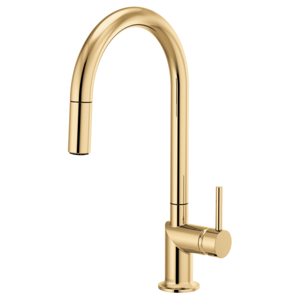 Brizo 63075LF single handle bathroom faucet with stainless steel finish and metal lever handle, showing the modern design and faucet spout