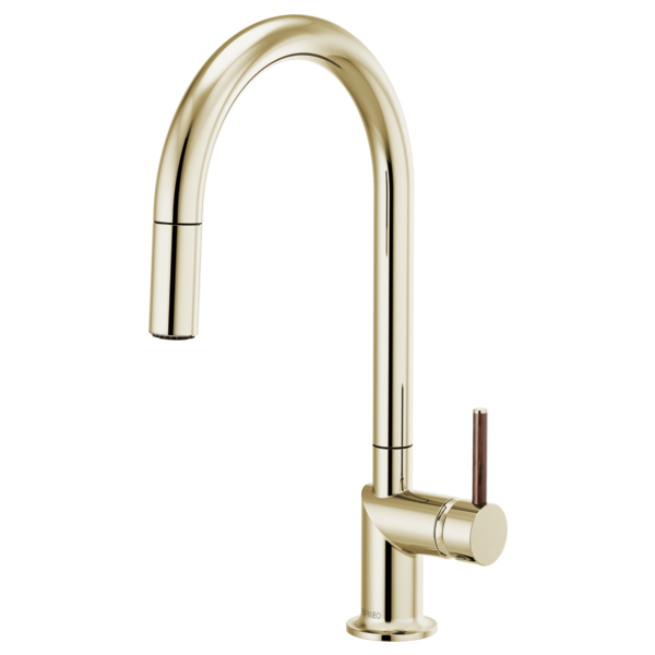 Brizo 63075LF stainless steel single handle bathroom faucet with wood lever handle and installation kit