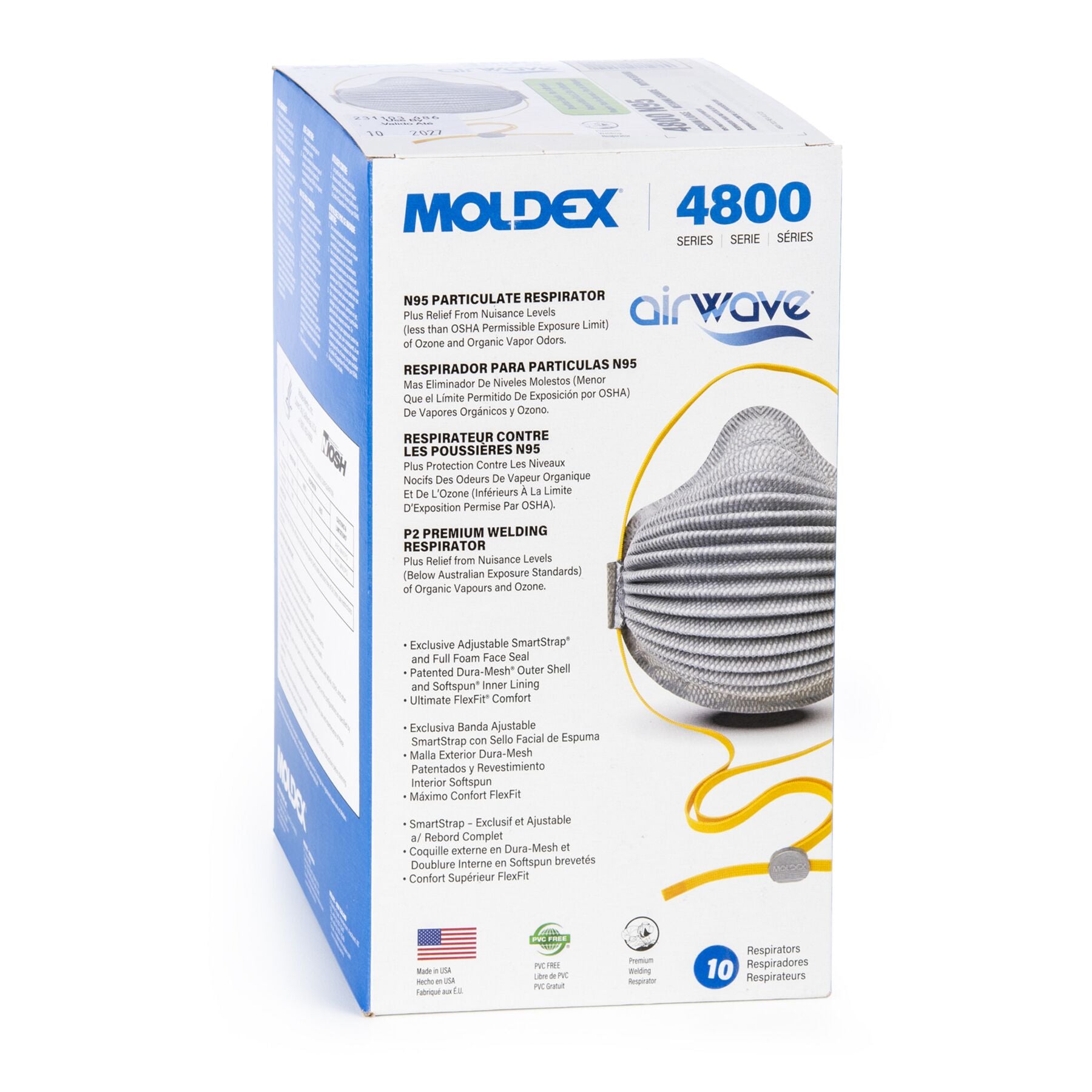 Moldex - 10 per box Nuisance Organic Vapors AirWave Disposable Industrial Respirator Med/LG 1