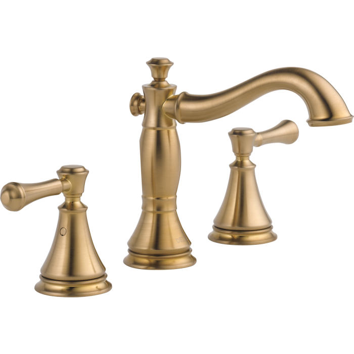 Delta Cassidy Bathroom Faucet, Two-Handle Widespread – Champagne Bronze & Polished Nickel 1