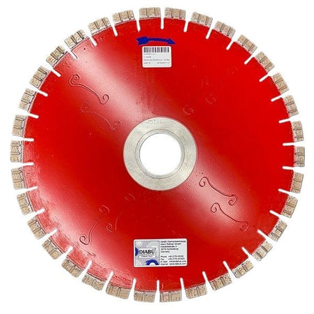 Diabu Titan Red Rail Saw Blade, 14-inch with 12.5mm segments and 50/60 arbor, used for precise rail cutting. 1