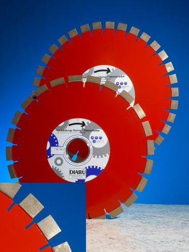 Diabu Titan Red Rail Saw Blade, 14-inch with 12.5mm segments and 50/60 arbor, used for precise rail cutting. 2
