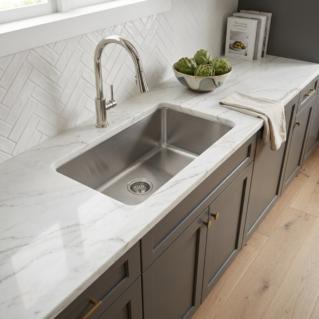 Jade- A 1mber 18 Gauge Single Bowl Undermount Kitchen Sink, Radial Corners, 27x18x9 2